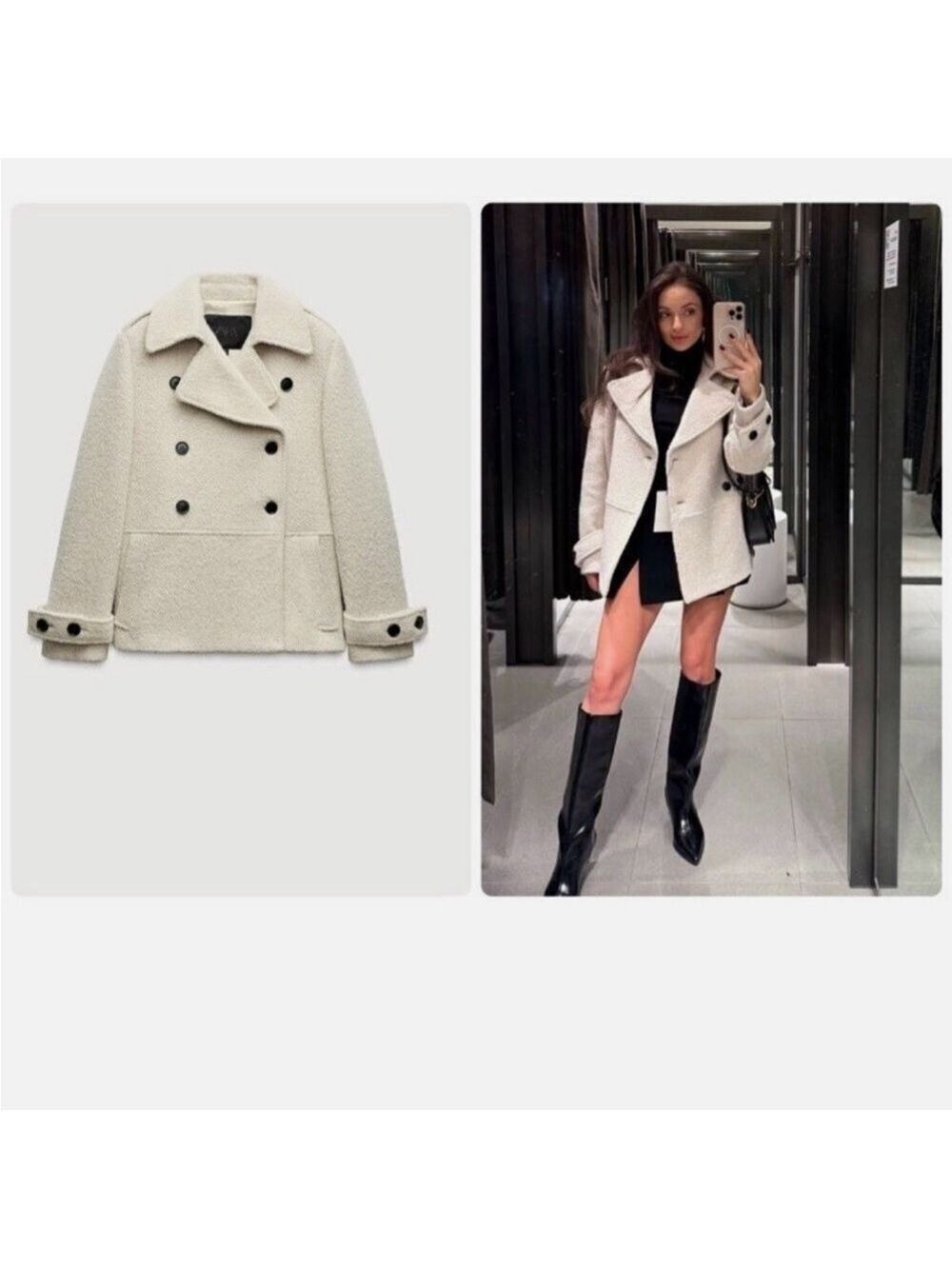 ZARA ZW COLLECTION MANTECO ITALIAN BOUCLÉ WOOL COAT size XS